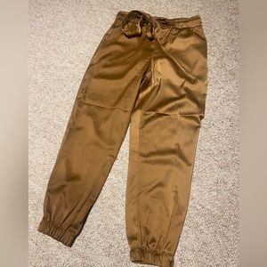 Rachel Zoe Satin Gold Jogger Tie Pants | Medium | NWOT